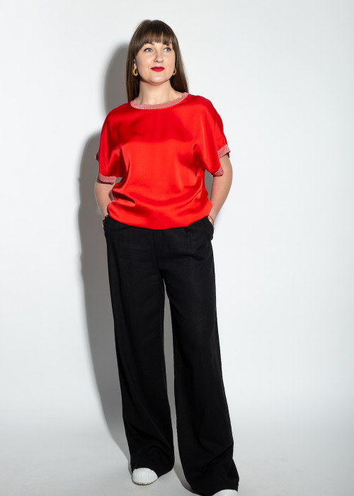Красная летняя блуза с круглым вырезом итальянского бренда  No-Na