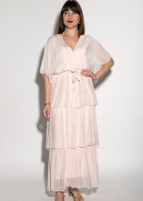 Длинное шёлковое платье нежно розового цвета итальянского бренда  No-Na