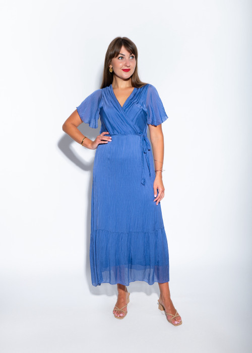 Летнее шёлковое платье яркого синего цвета макси длины, итальянского бренда Joleen