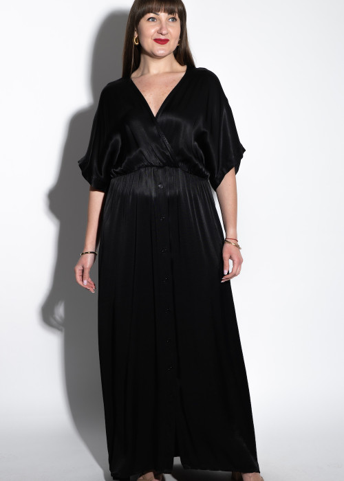 Чорна довга сукня з шовку та віскози італійського бренду No-Na
