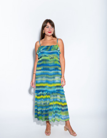 Яркое легкое длинное летнее платье на тонких бретелях итальянского бренда Rinascimento