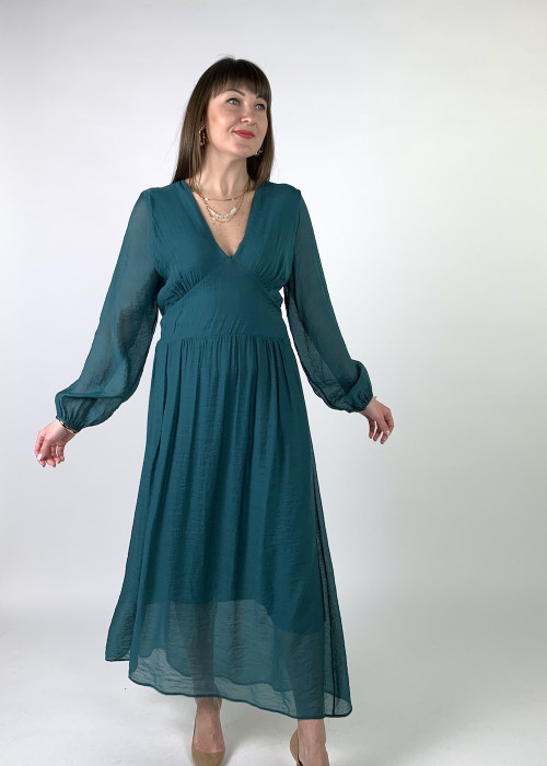 Длинное платье изумрудного цвета итальянского бренда No-Na