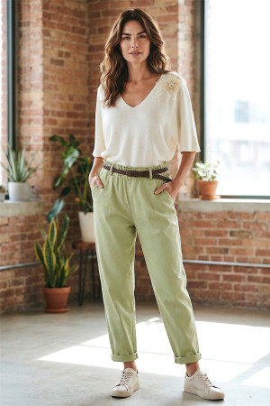 Джемпер из хлопка и вискозы с декоративным цветком Dixie