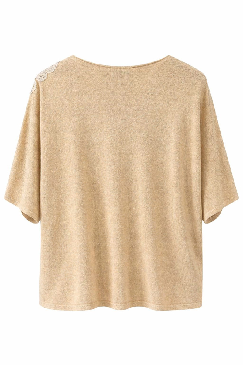 Джемпер из хлопка и вискозы с декоративным цветком бисквитного цвета Dixie