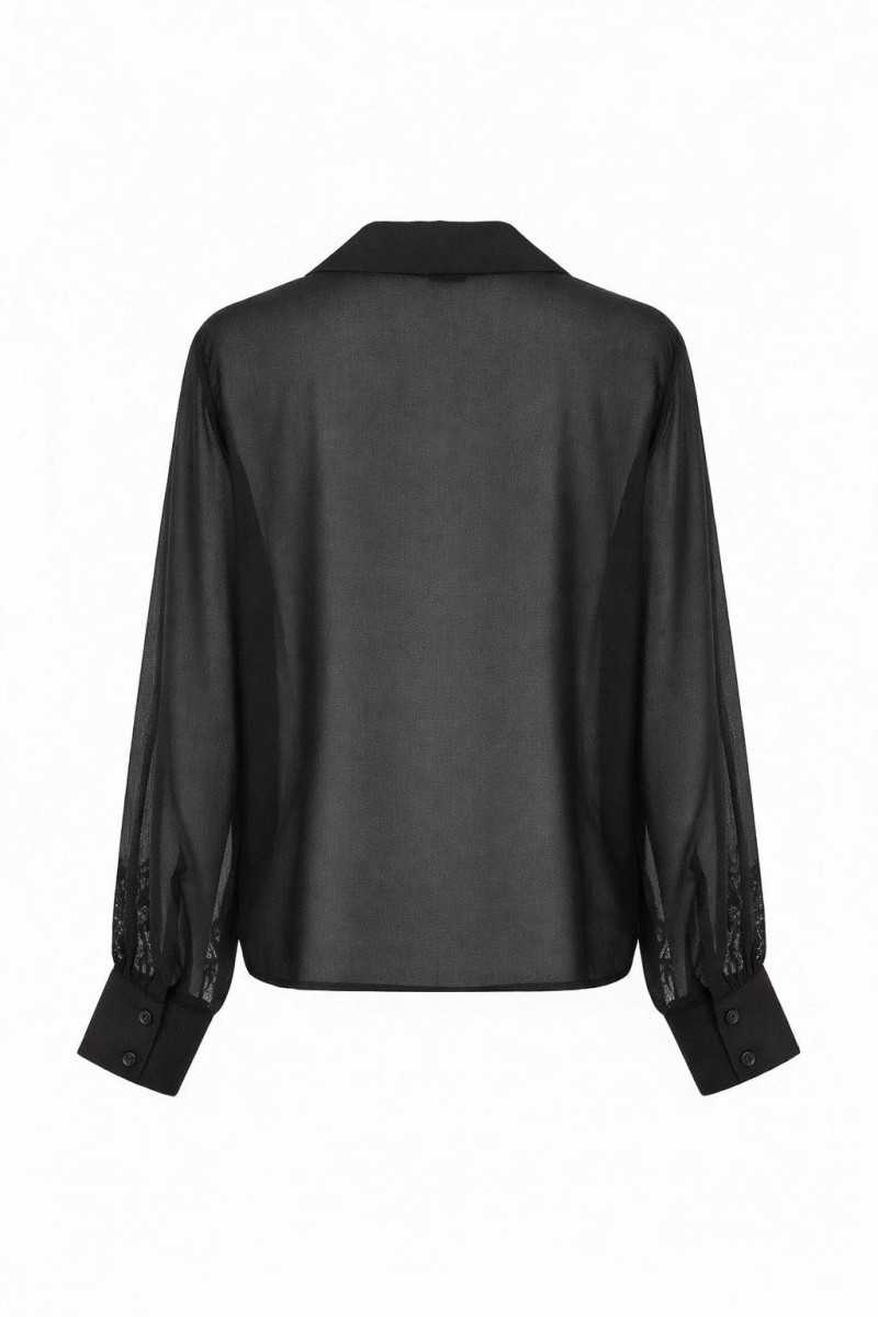 Полупрозрачная чёрная рубашка с декоративным узлом Dixie