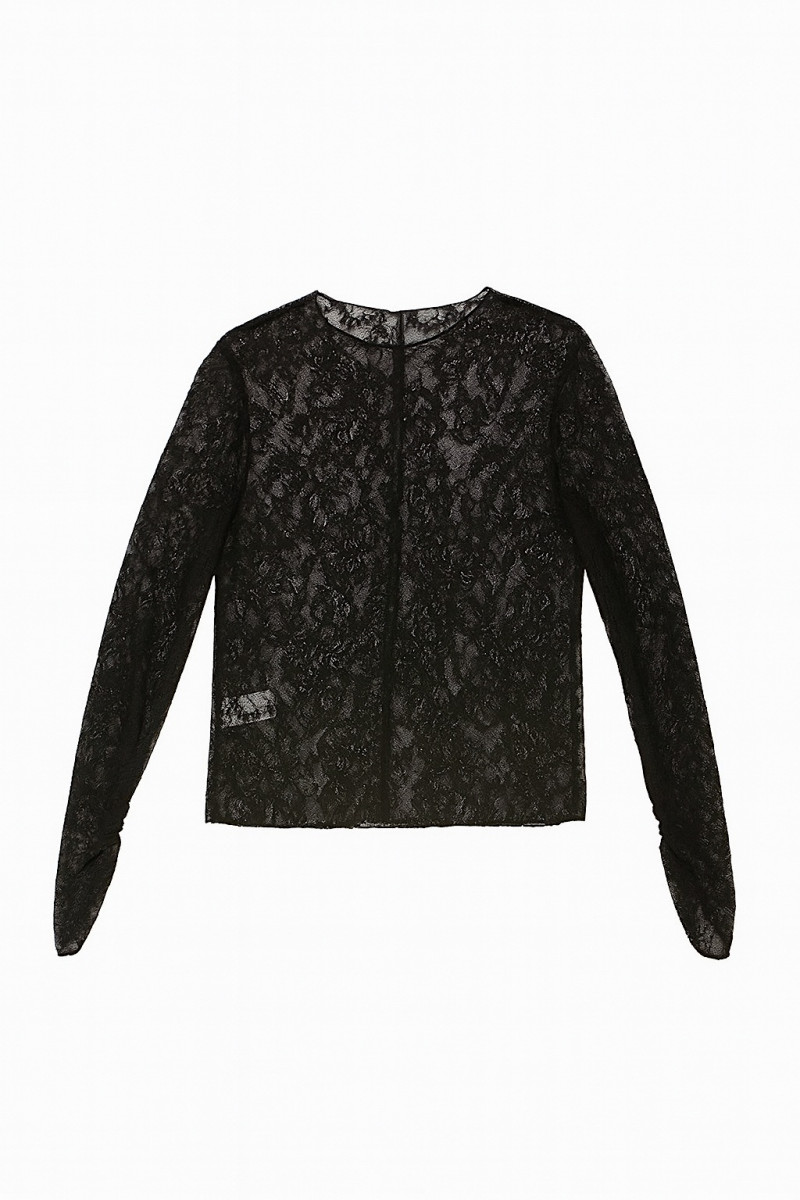Чорна мереживна блуза з довгим рукавом Motel