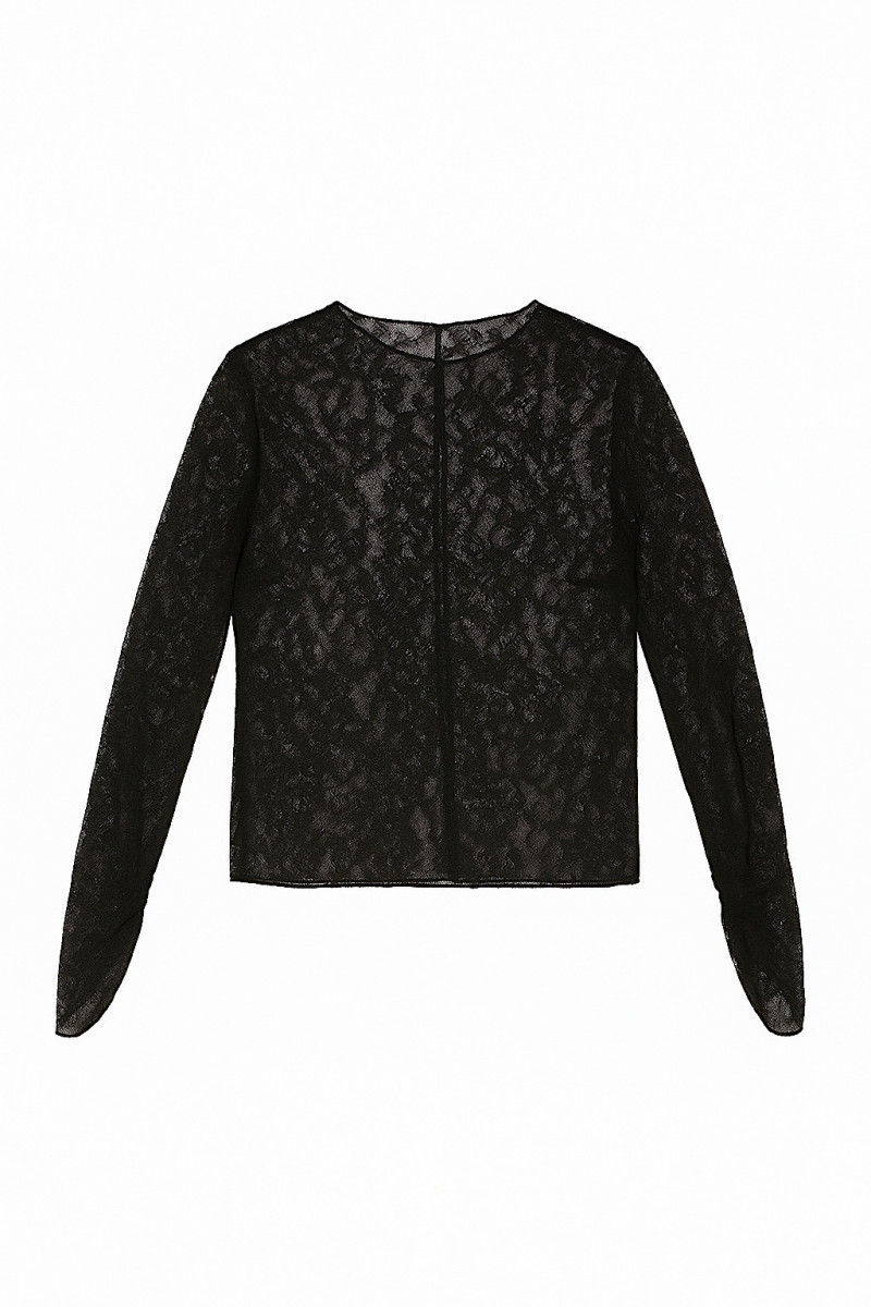 Чорна мереживна блуза з довгим рукавом Motel