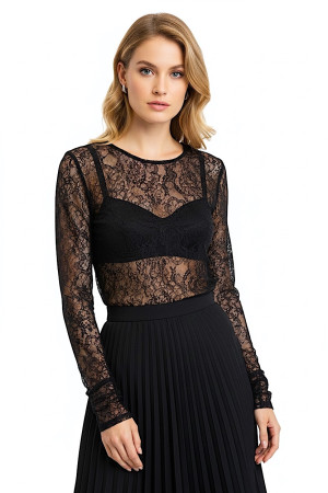 Чёрная кружевная блуза с длинным рукавом Motel