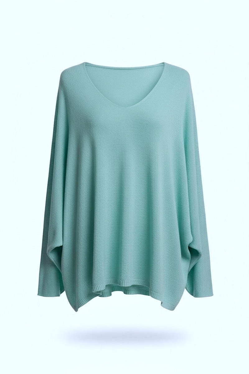 Джемпер из вискозы свободного кроя с V-образным вырезом нежно мятного цвета No-Na
