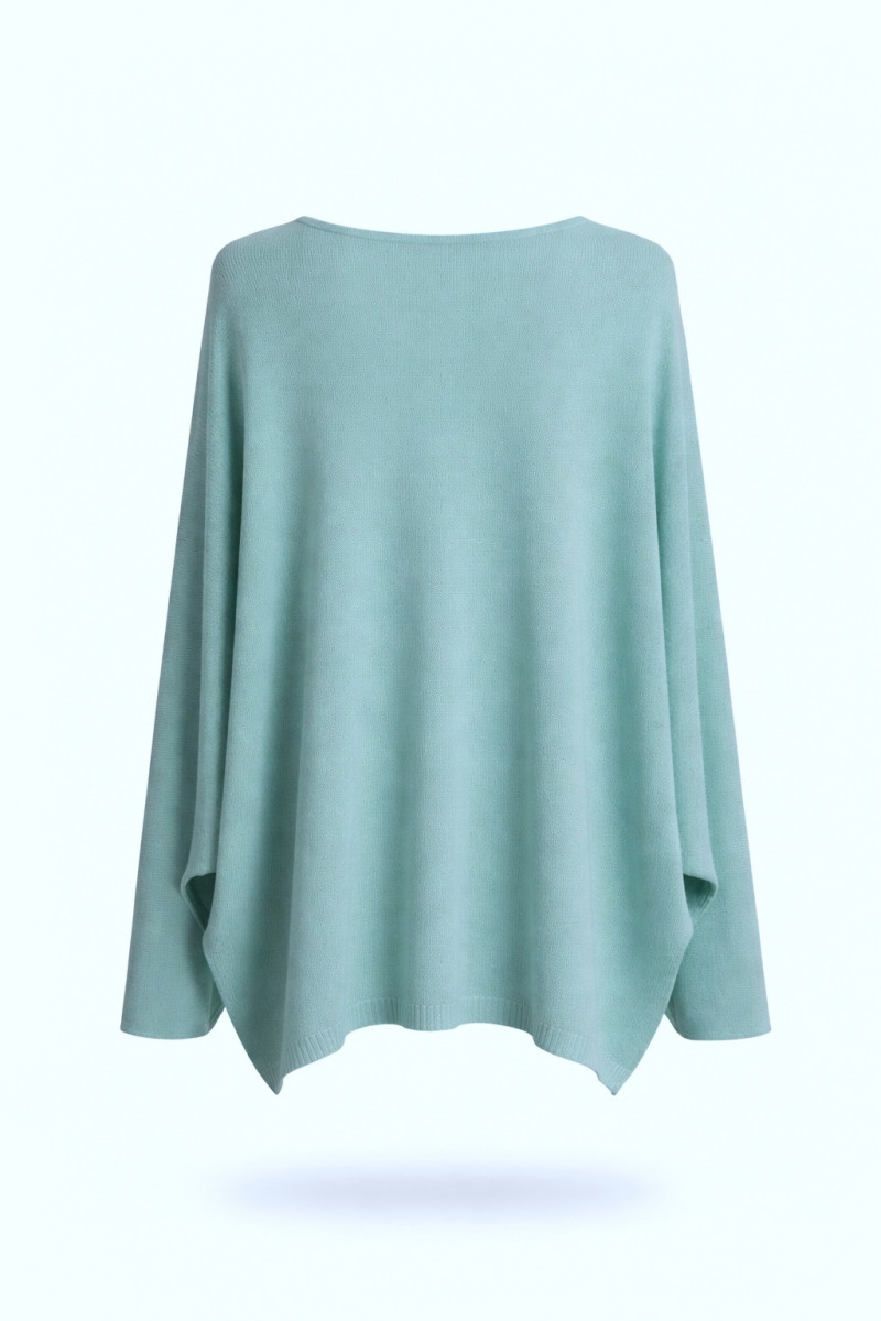 Джемпер из вискозы свободного кроя с V-образным вырезом нежно мятного цвета No-Na