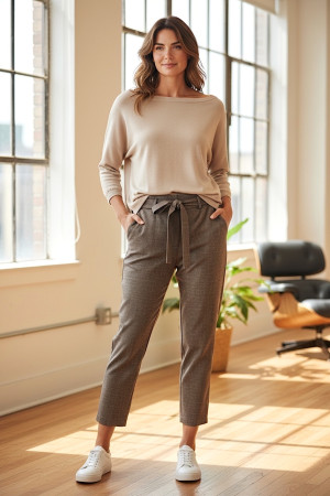 Бежевый джемпер из вискозы свободного кроя No-Na