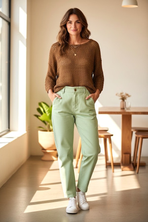 Джинсы с эластичным поясом и карманами ментоловые J-Clair