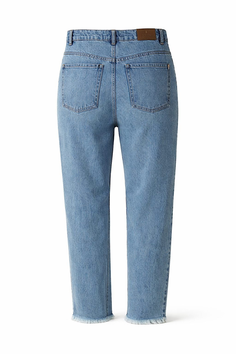 Голубые джинсы с бахромой по низу Joleen