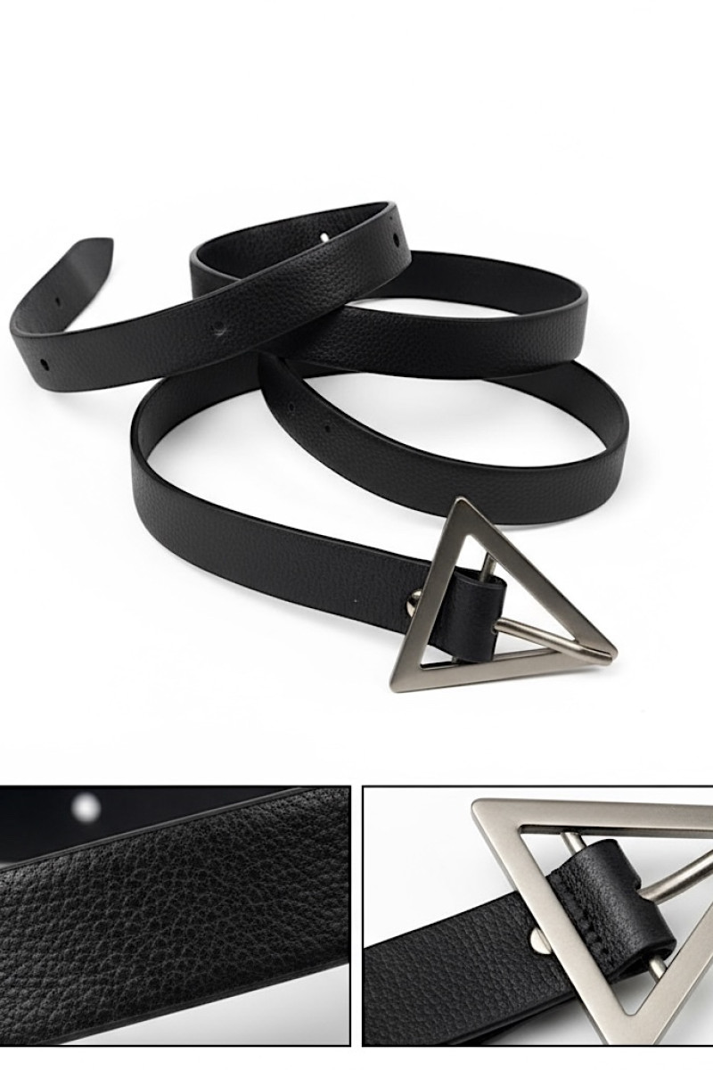 Женский кожаный ремень с треугольной пряжкой — чёрный стильный аксессуар Dixie