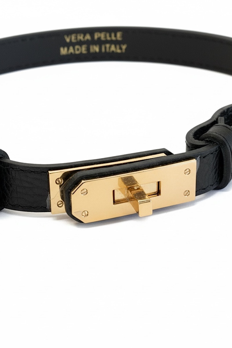 Чёрный кожаный регулируемый ремень в стиле эрмес итальянского бренда Dixie