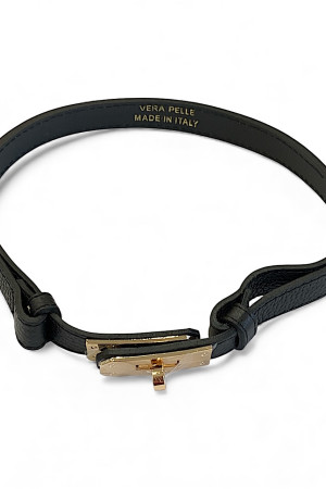 Чёрный кожаный регулируемый ремень в стиле эрмес итальянского бренда Dixie