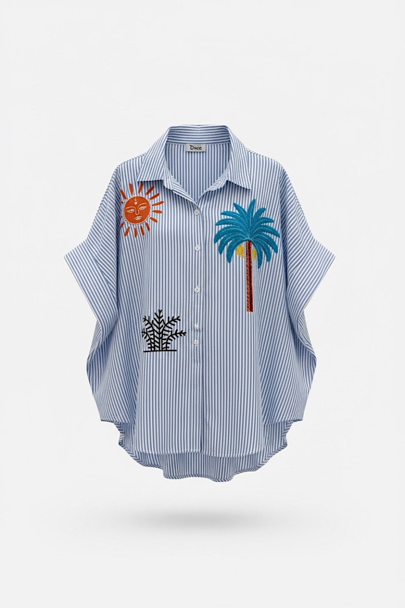 Хлопковая рубашка oversize с декоративной вышивкой 