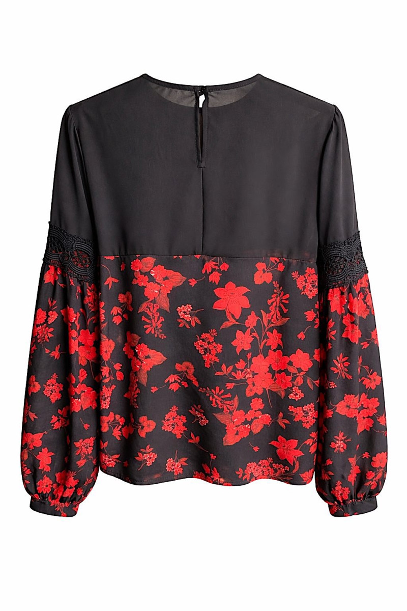 Чёрная блуза с красным цветочным принтом Rinascimento