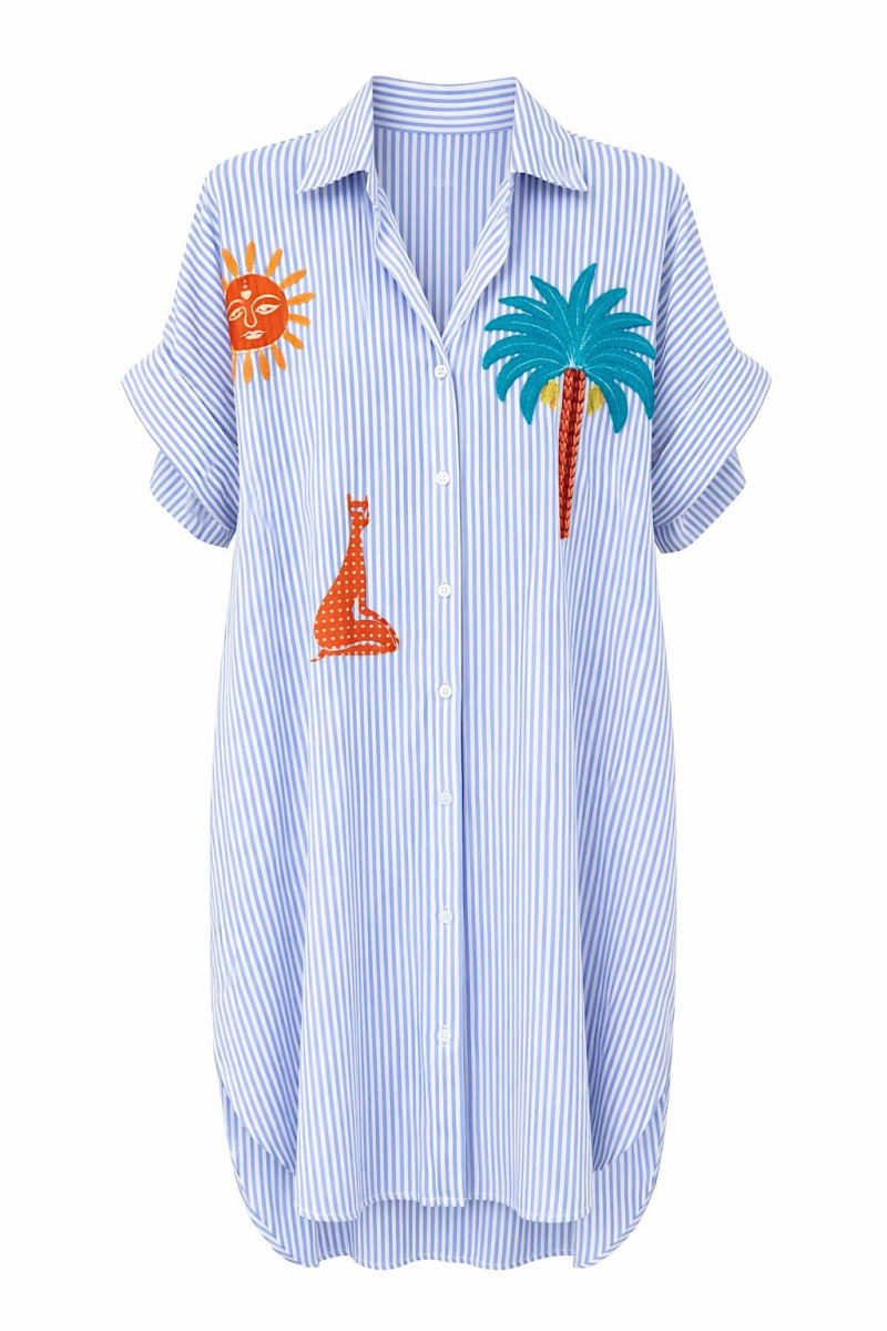 Платье‑рубашка из хлопка в полоску с вышивкой Dixie