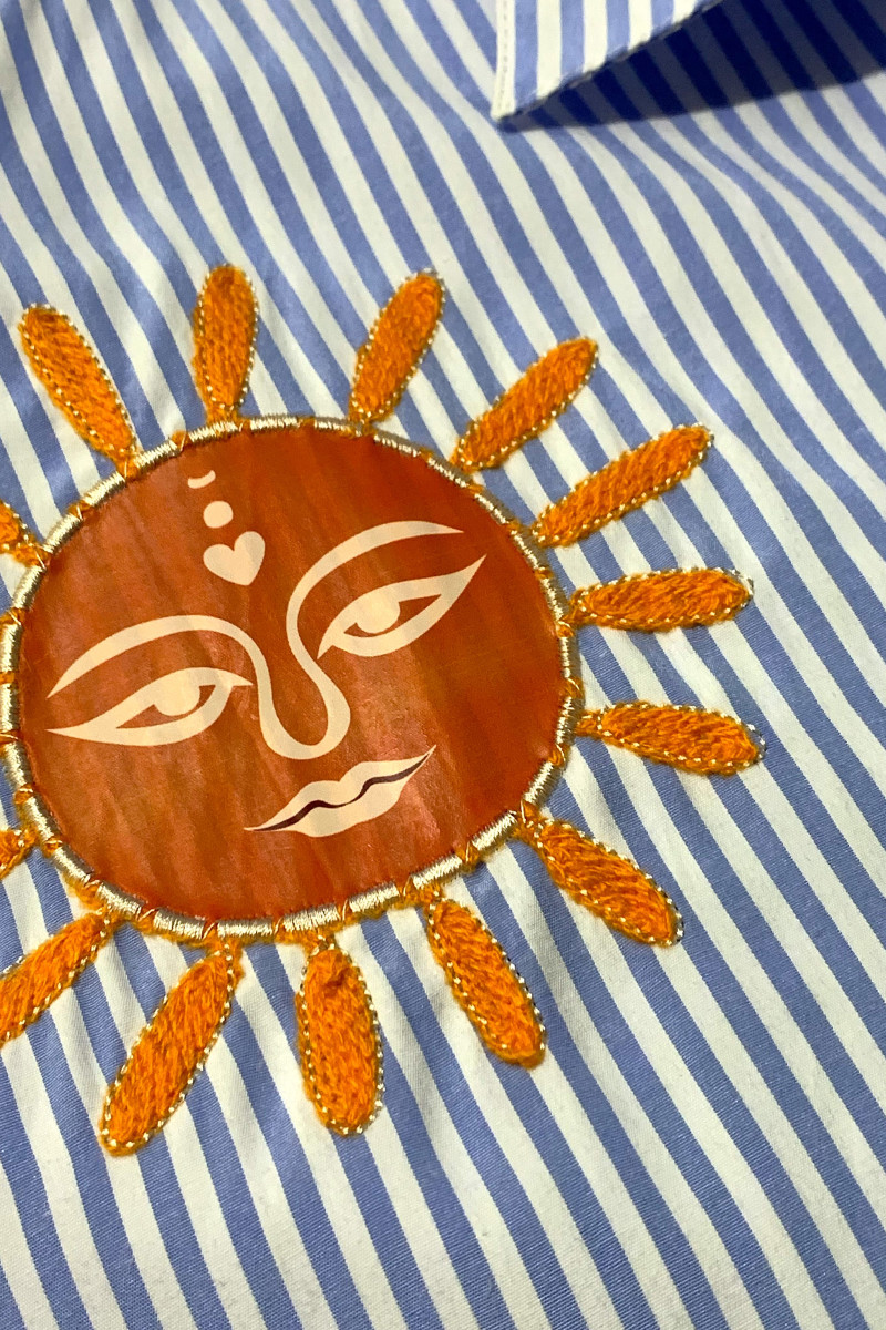 Платье‑рубашка из хлопка в полоску с вышивкой Dixie