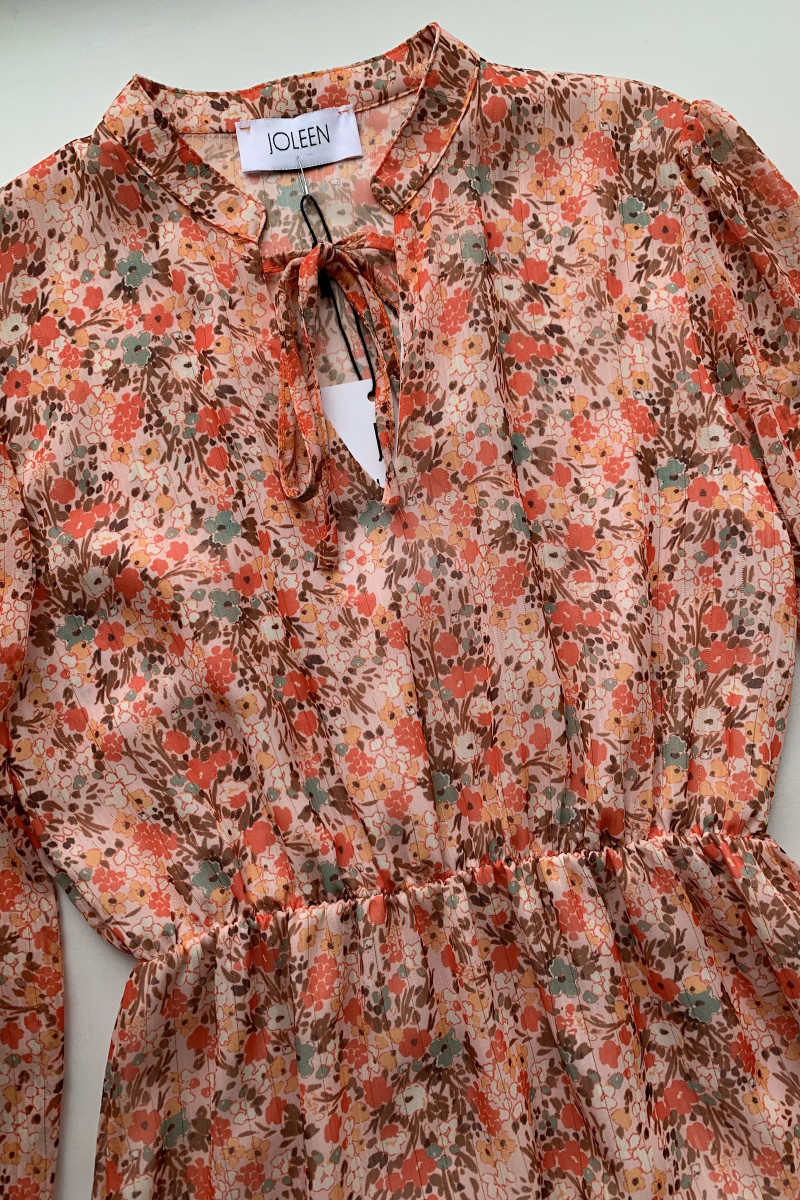 Цветочное платье с рюшами и длинным рукавом Joleen