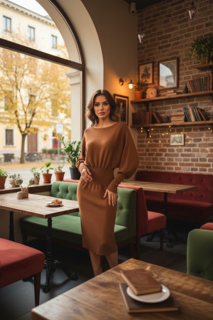 Платье из вискозы карамельного цвета итальянского бренда Joleen