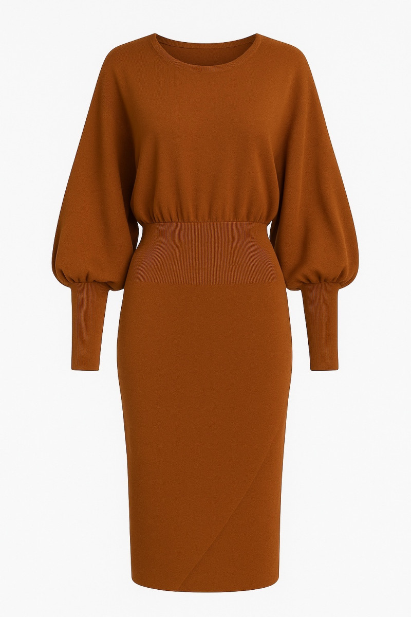 Карамельное трикотажное платье миди итальянского бренда Joleen