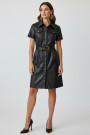 Чёрное платье из эко‑кожи с поясом Joleen