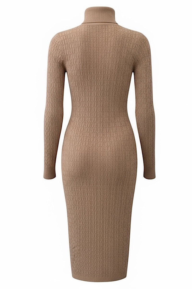 Женское вязаное обтягивающее платье миди из вискозы — розово-бежевого цвета  Joleen