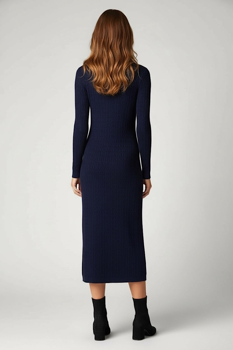 Женское вязаное обтягивающее платье миди из вискозы — синего цвета  Joleen