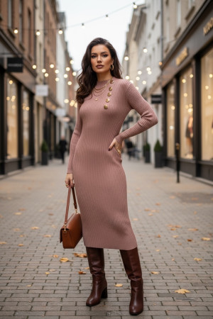 Вязаное платье миди с декоративными пуговицами цвета античная роза итальянского бренда Joleen