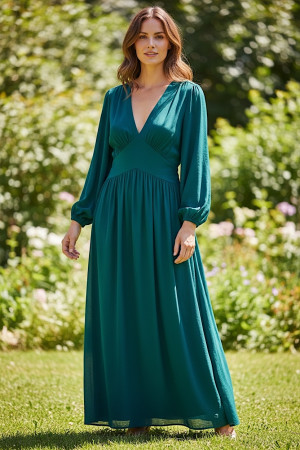 Зелёное платье из вискозы с V‑вырезом No-Na