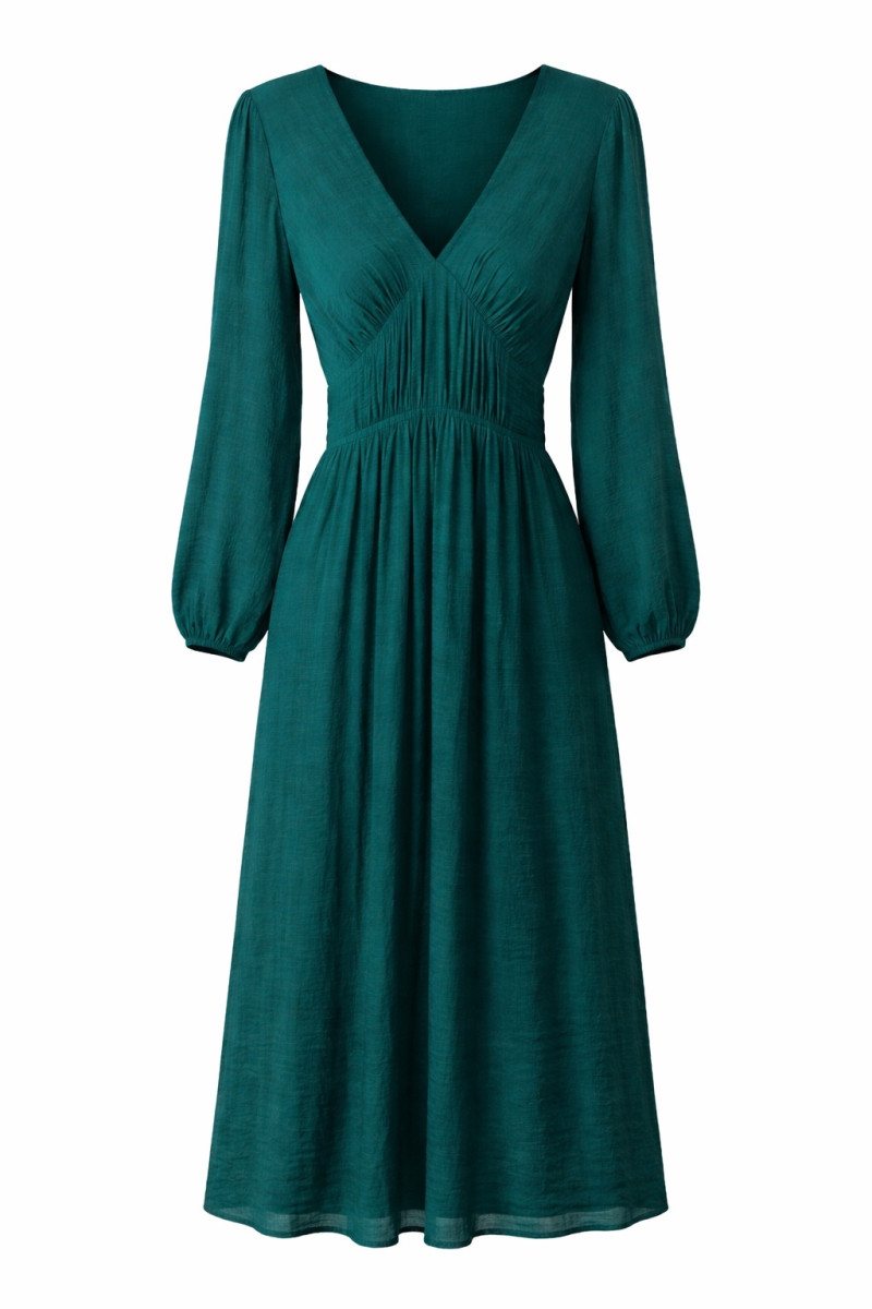 Зелёное платье из вискозы с V‑вырезом No-Na