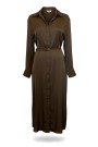 Коричневое платье из вискозы с поясом с длинными рукавами No-Na