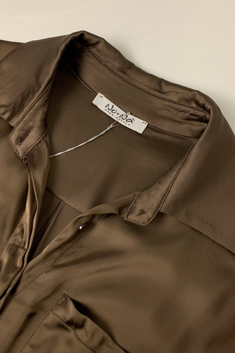 Коричневое платье из вискозы с поясом с длинными рукавами No-Na