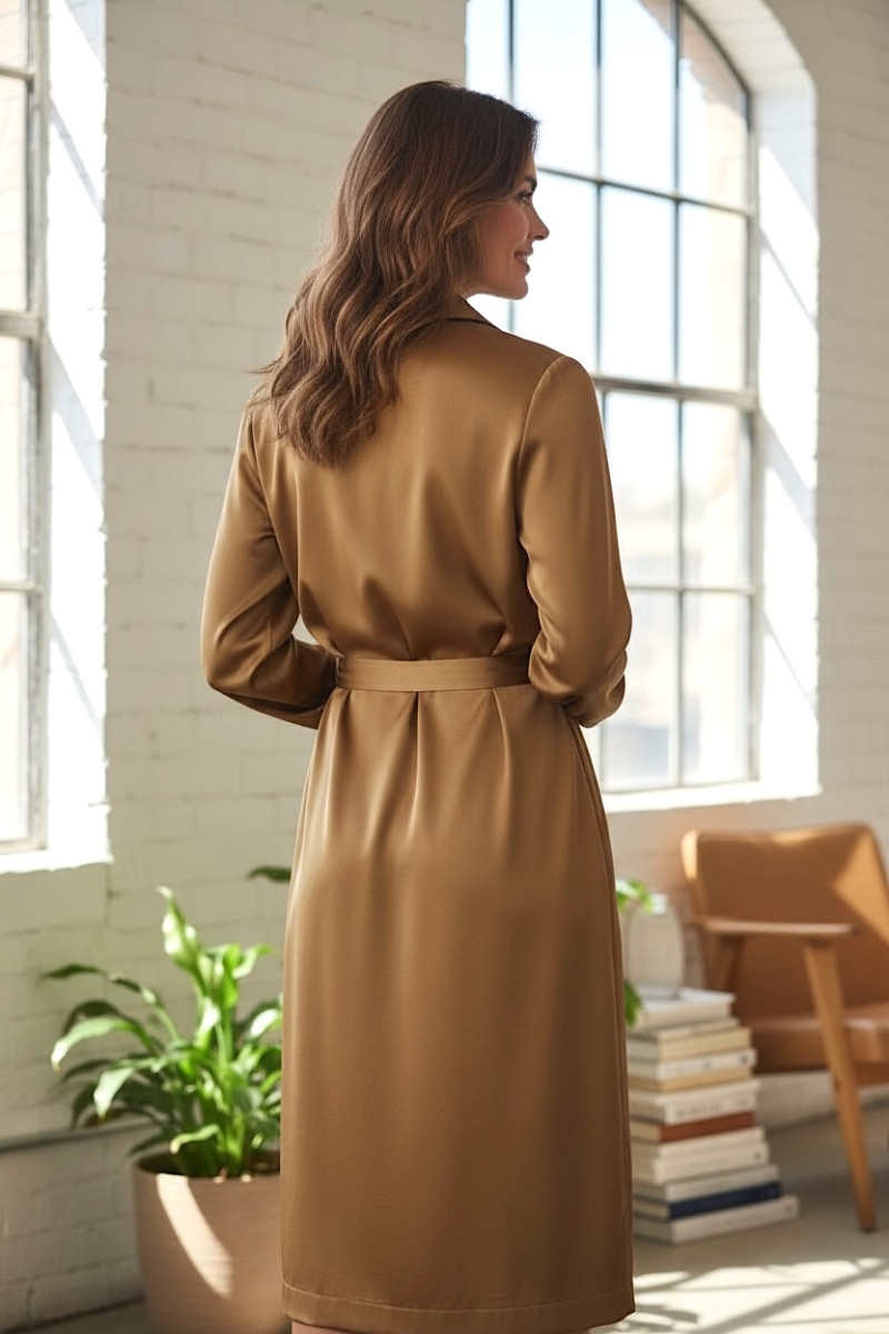 Платье из вискозы на запах с поясом карамельного цвета  Joleen