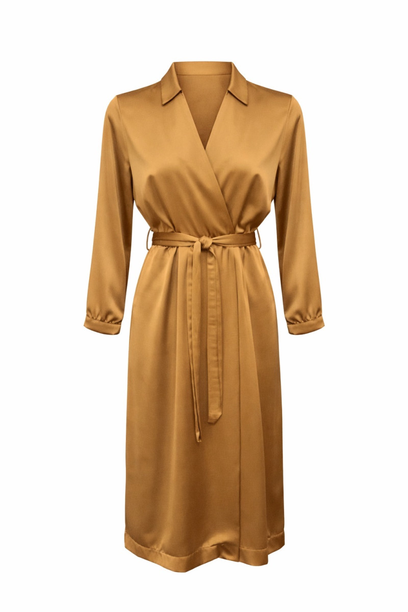 Платье из вискозы на запах с поясом карамельного цвета  Joleen