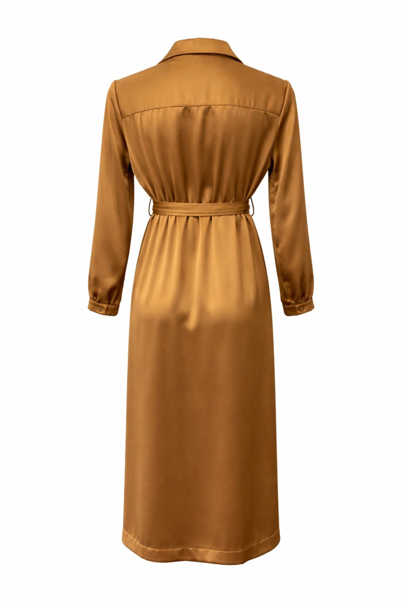 Платье из вискозы на запах с поясом карамельного цвета  Joleen