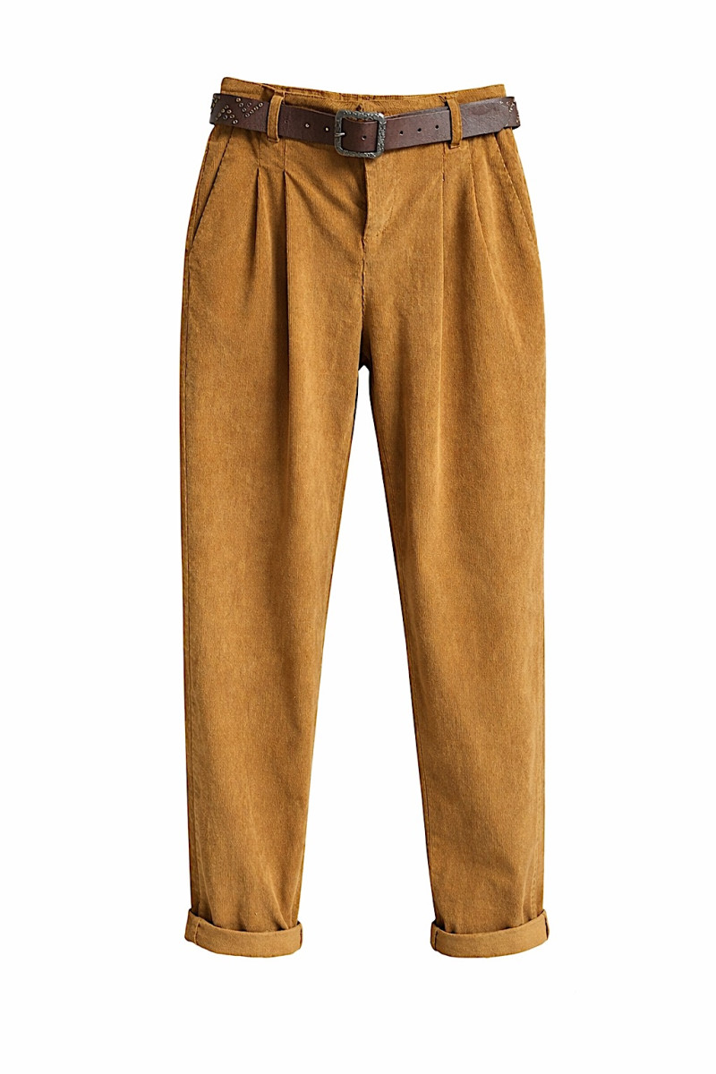 Брюки из микро вельвета карамельного цвета с поясом и удобной посадкой Dixie