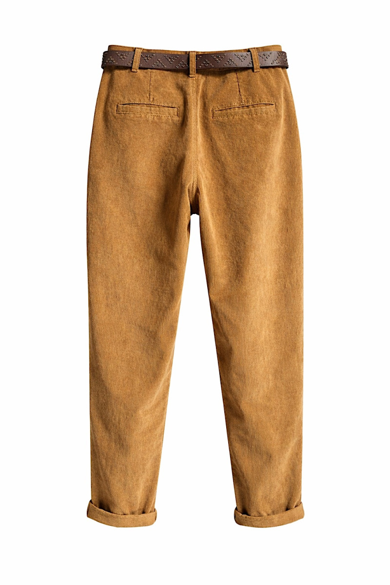 Брюки из микро вельвета карамельного цвета с поясом и удобной посадкой Dixie