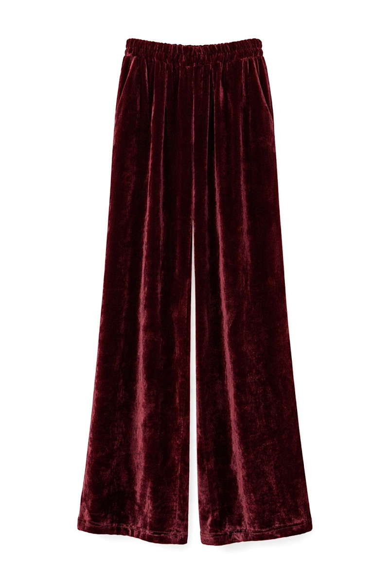 Бордовые бархатные брюки с эластичным поясом Dixie