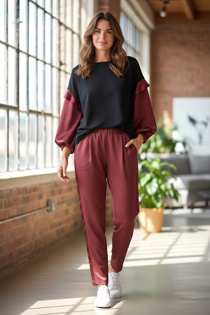 Бордовые брюки с атласными лампасами Imperial