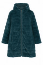 Тёплая двухстороння шубка-куртка изумрудного цвета с капюшоном
