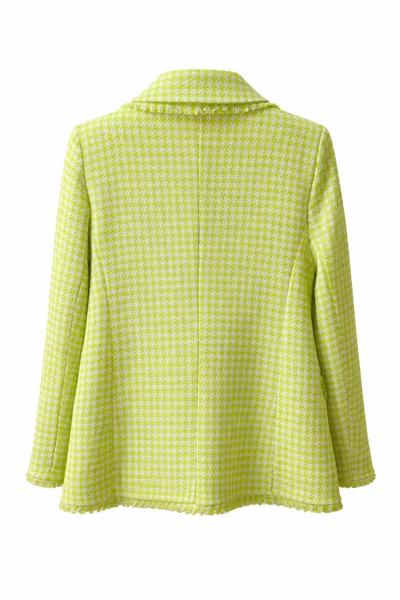 Зелёный твидовый жакет с декоративной бахромой Joleen