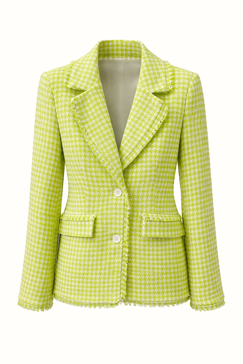 Зелёный твидовый жакет с декоративной бахромой Joleen