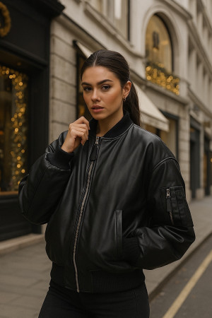 Чёрная куртка с эко-кожи итальянского бренда Dixie