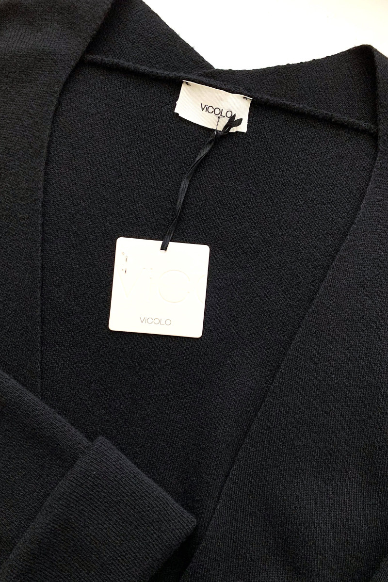 Чёрный кардиган из вискозы и кашемира с поясом Vicolo