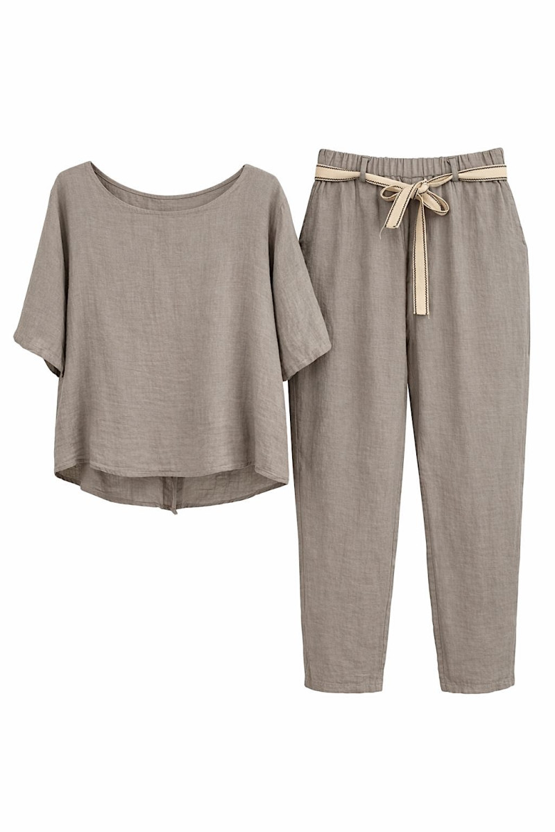Льняной костюм в натуральном оттенке с эластичным поясом Motel