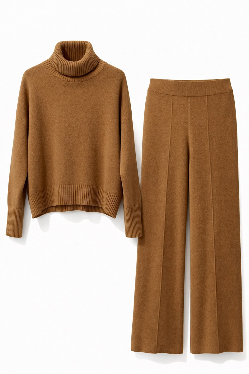 Костюм из вискозы со средней посадкой карамельного цвета No-Na