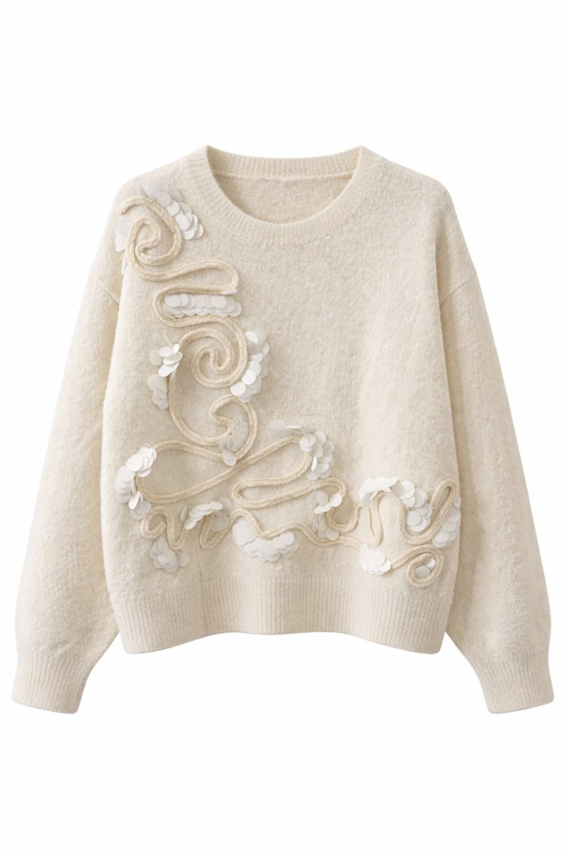 Молочный свитер из шерсти альпаки с декоративной аппликацией Dixie